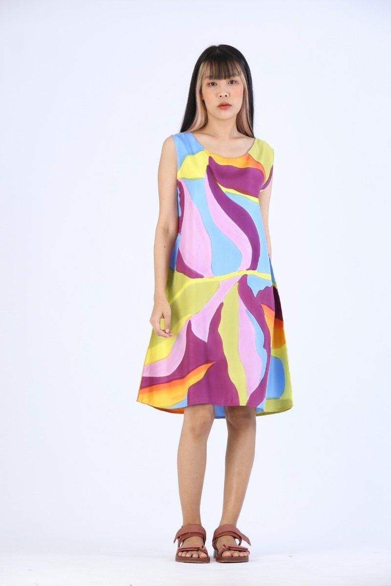 Short Dress Silk Satin Hand Paint For Summer Beach Vacation - 洋裝/連身裙 - 絲．絹 多色