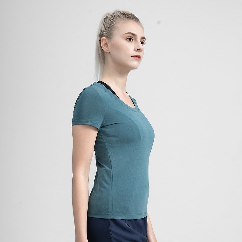 Japanese Bronze silk instant cooling and quick drying CUE158 round neck short sleeve women's slim fit - Women's Sportswear Tops - Other Materials Multicolor