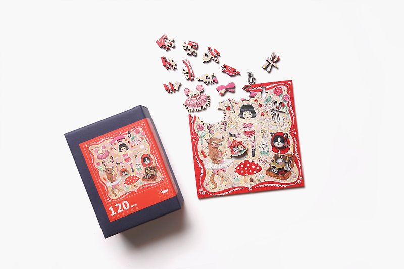 120P Wooden Puzzle _ Little Red Riding Horses - ของวางตกแต่ง - ไม้ สีแดง
