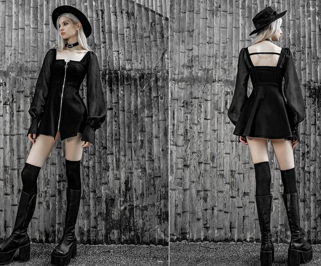 バンテージ ボディコン ドレス 黒 ブラック ラッフル パッチワーク レディース 2022 黒レトロドレス女性レースシフォンミニドレスストリート