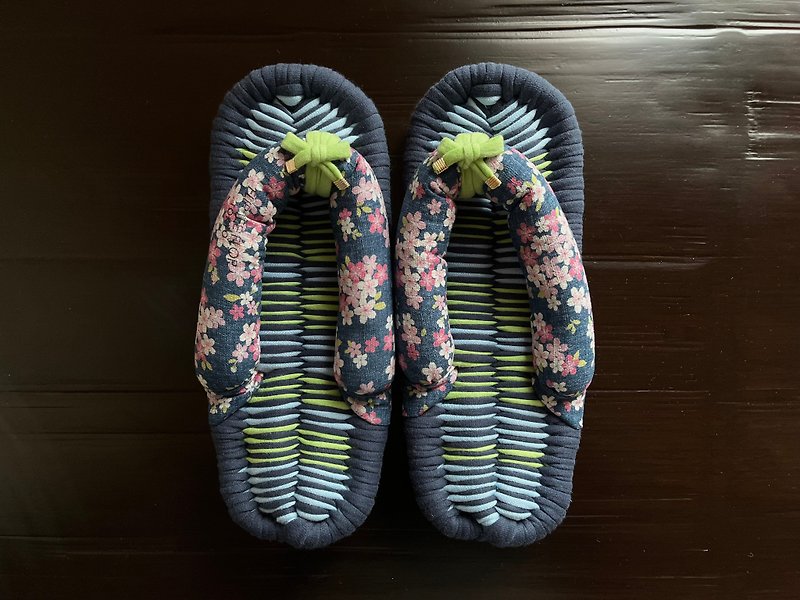 【FLIP TEE FLOP】24cm Cloth  sandal slippers Japanese Nuno zori 【No.246】 - รองเท้าแตะในบ้าน - ผ้าฝ้าย/ผ้าลินิน สีน้ำเงิน