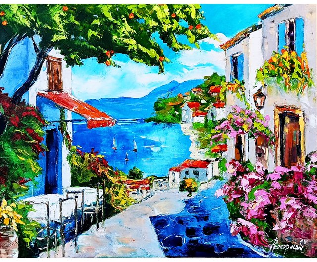 ソレント絵画 イタリア オリジナルアート インパスト油絵 16x20