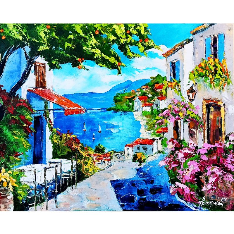 Sorrento Painting Italy Original Art Impasto Oil Painting 16x20 Italy - 壁貼/牆壁裝飾 - 其他材質 