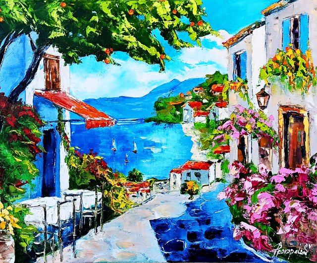 ソレント絵画 イタリア オリジナルアート インパスト油絵 16x20