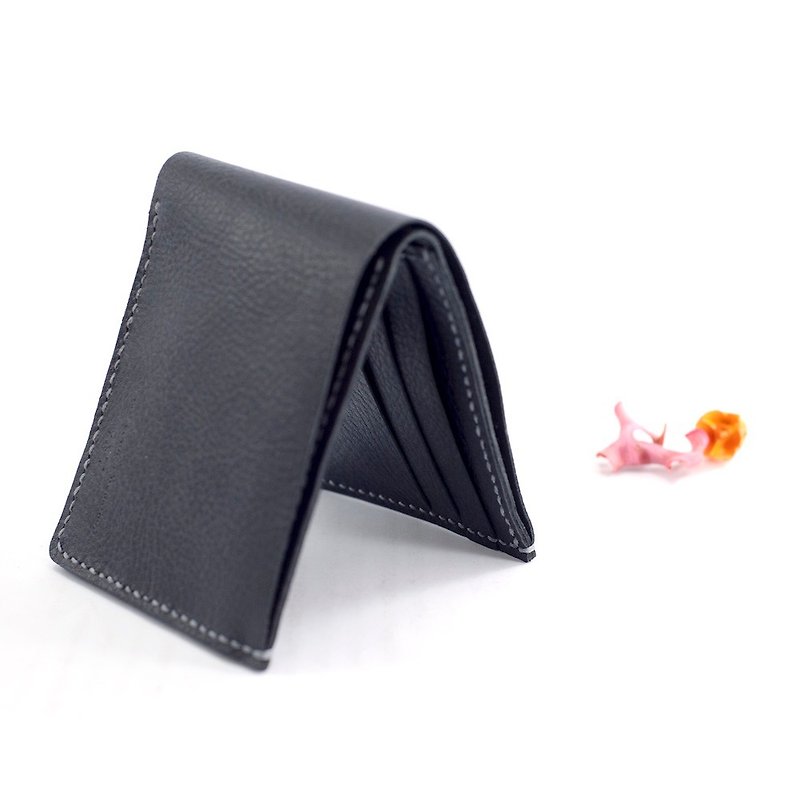 Be Two ∣ handmade short clip (black lychee pattern) / leather wallet / large capacity / double layer / leather / male - Wallets - Genuine Leather Black