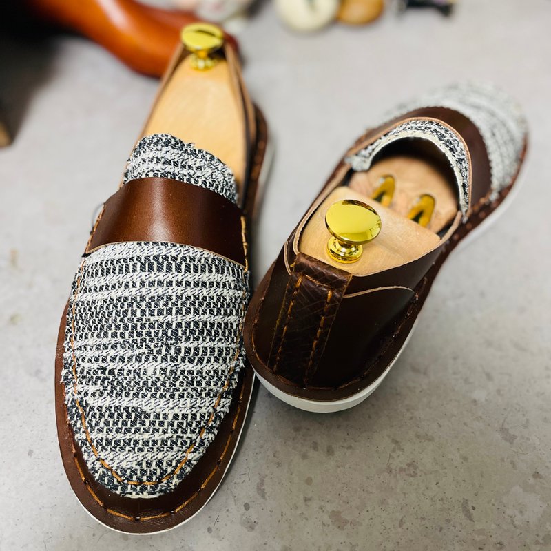 Japan Made 裂織　デニム×アンティークブラウン　ローファー - 其他 - 真皮 藍色