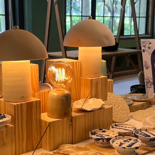 陶器テーブルランプ / 無印風ナイトランプ (電球付き) - ショップ