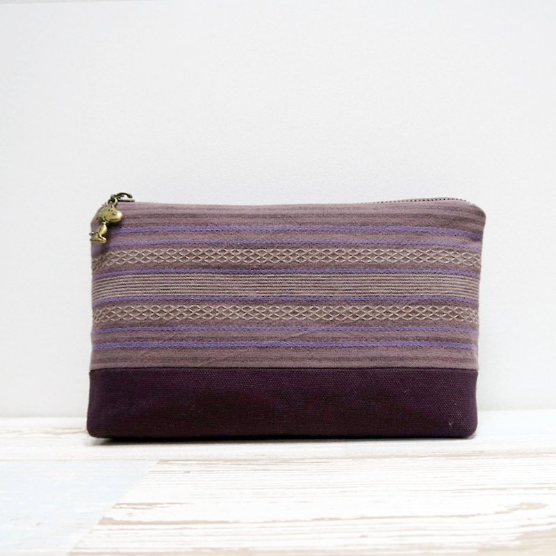 Purple Line - cosmetic zipper  pencil bag - กระเป๋าเครื่องสำอาง - ผ้าฝ้าย/ผ้าลินิน สีม่วง