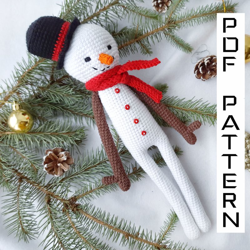 Snowman SVG Amigurumi PATTERN christmas primitive decor - PDF pattern doll - Knitting, Embroidery, Felted Wool & Sewing - Other Materials White