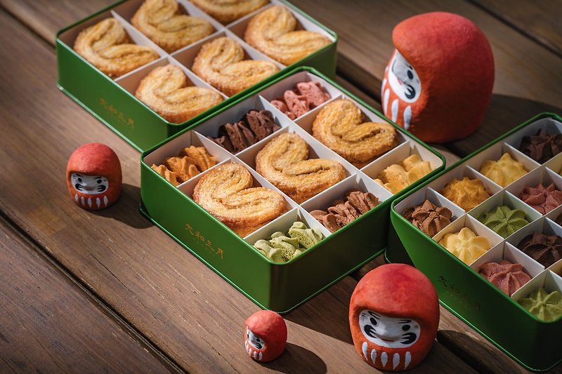 彌月客製化禮盒-日式風呂敷 - 手工餅乾 - 新鮮食材 綠色