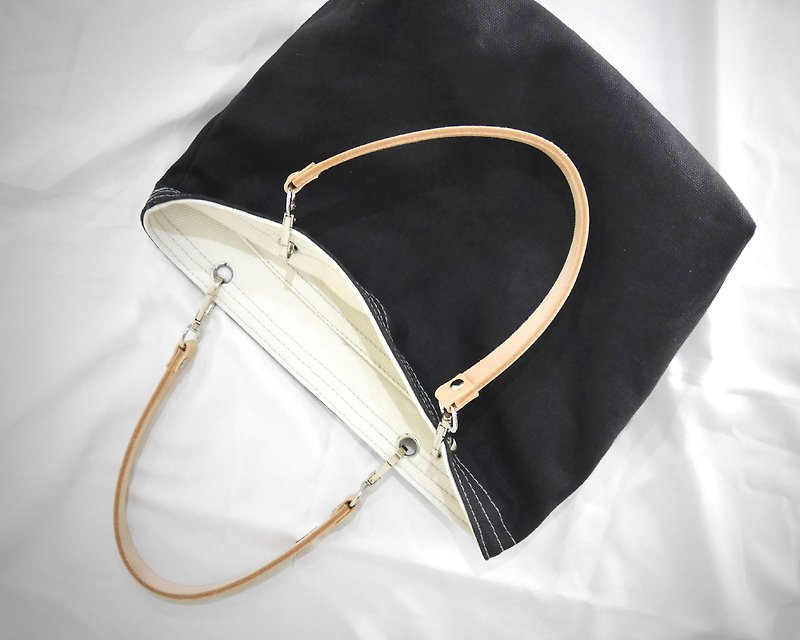 Double-sided double-color changeable bag, leather strap, canvas bag, clutch bag - Handbags & Totes - Cotton & Hemp Multicolor