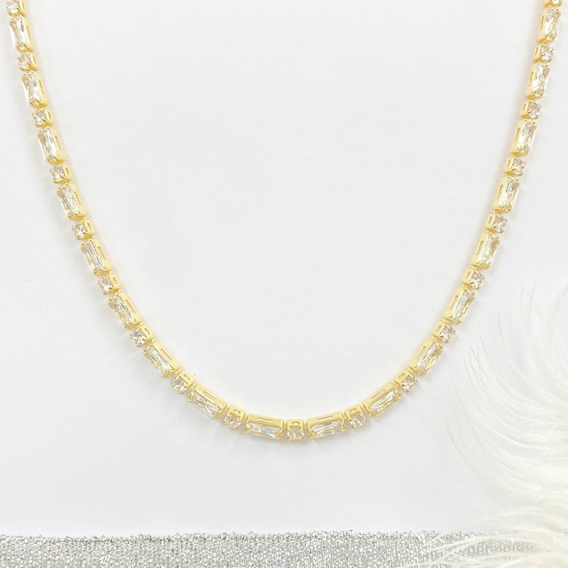 Edith & Jaz • Alternating Cubic Zirconia Tennis Choker Necklace - Gold Color - Collar Necklaces - Gemstone Orange
