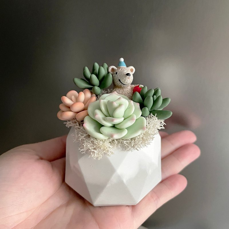 多肉鉢 33号 グレーホワイトグラデーション プリズムセメント鉢。ポリマークレイ多肉植物 - 置物 - 粘土 グリーン