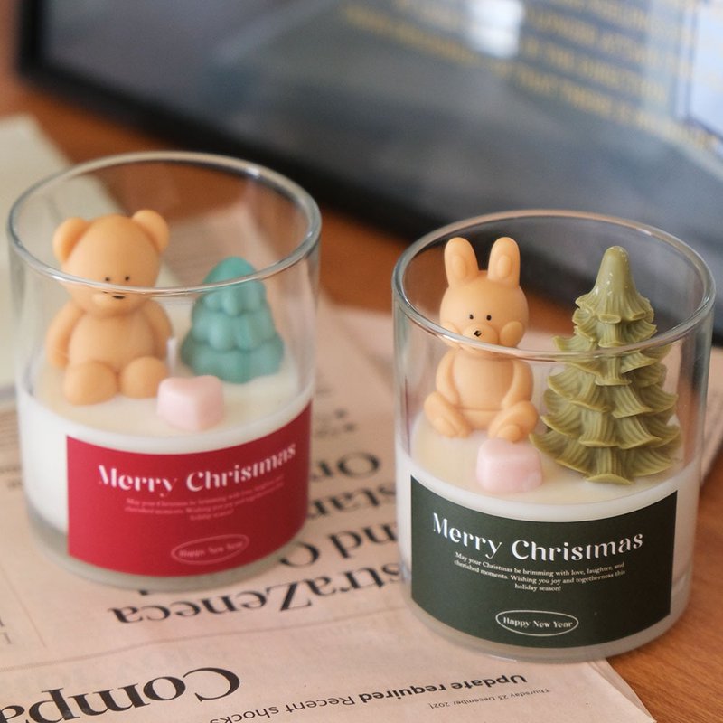 MIX LAB Bear Rabbit & Christmas Tree Shape Candle Cup - เทียน/เชิงเทียน - น้ำมันหอม สีแดง