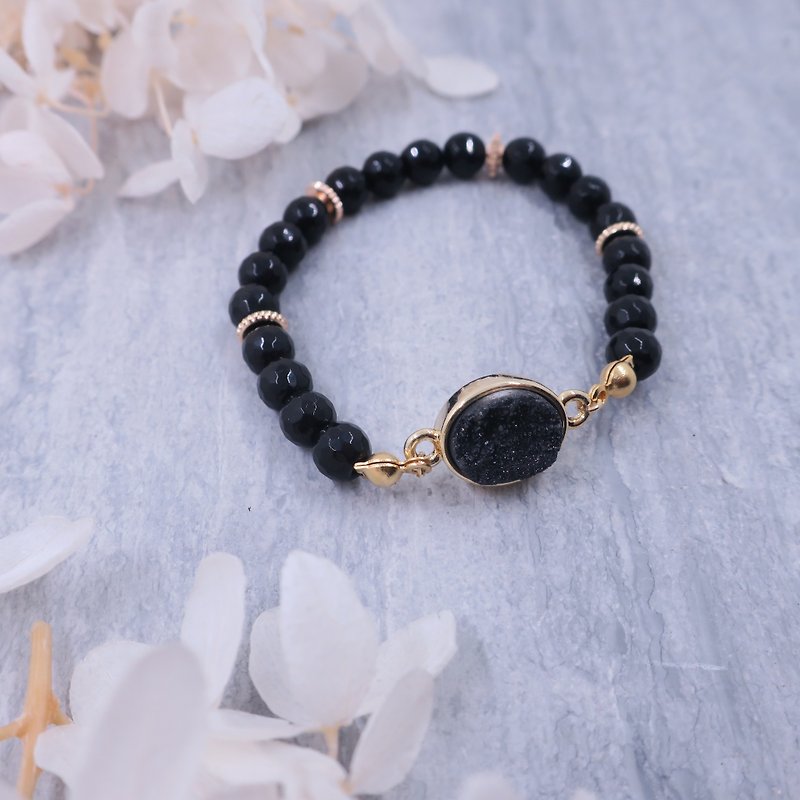 Natural crystal cluster ore black tourmaline elastic bracelet - Bracelets - Gemstone Black