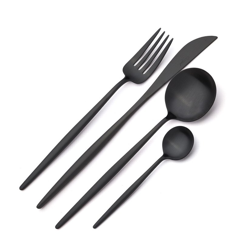 MOON  PVD BLACK BRUSHED FINISHING 4 PIECES SET (TABLE KNIFE/FORK/SPOON +TEA SP) - Cutlery & Flatware - Stainless Steel Black