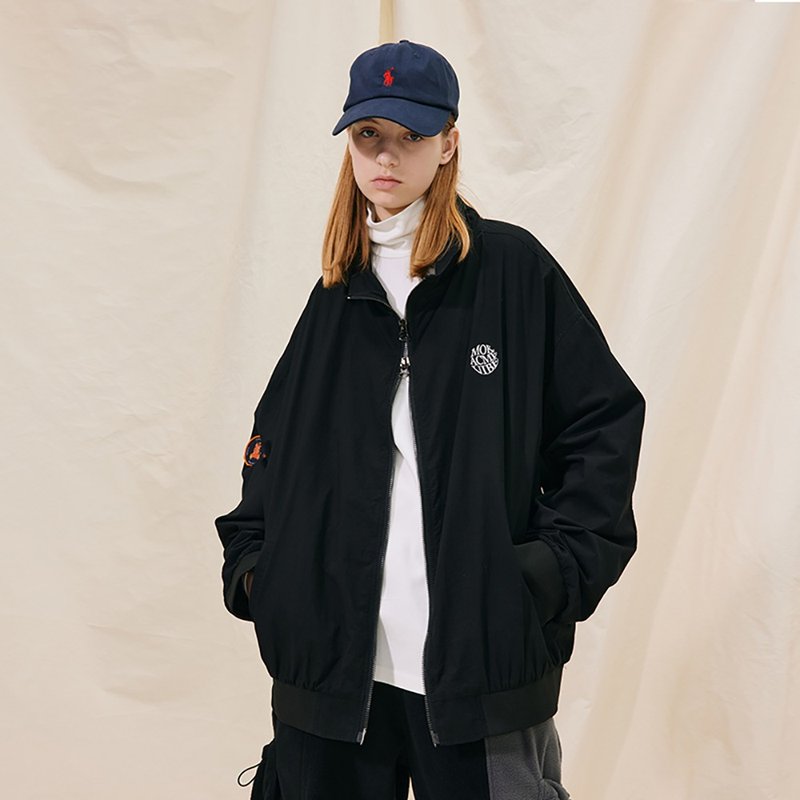 MOKACME VIBE 21AW 新品復古雙拉鏈訓練服廓形刺繡防風夾克 男女 - 男夾克/外套 - 聚酯纖維 黑色