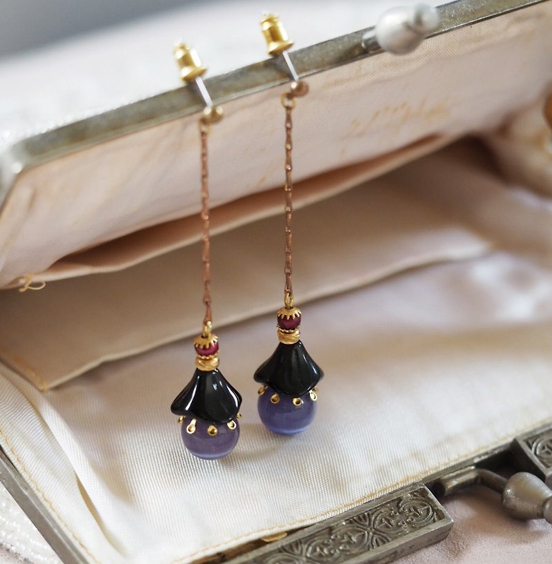 Mysterious Stone drape Bronze earrings - Earrings & Clip-ons - Copper & Brass Purple