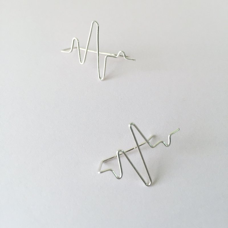heart / ECG wave silver climber earrings - Earrings & Clip-ons - Sterling Silver Silver