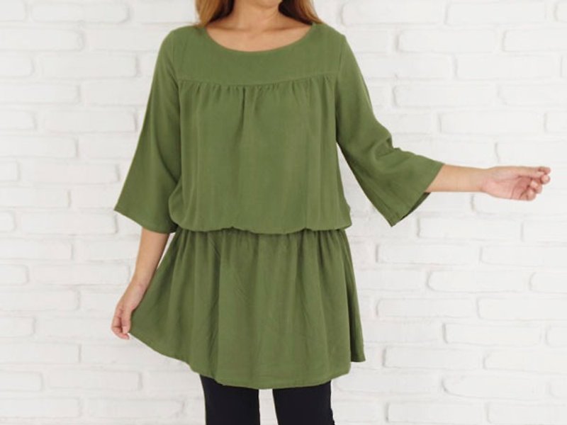 Adult cute moss green! Soft browsing tunic dress - เสื้อผู้หญิง - วัสดุอื่นๆ สีเขียว