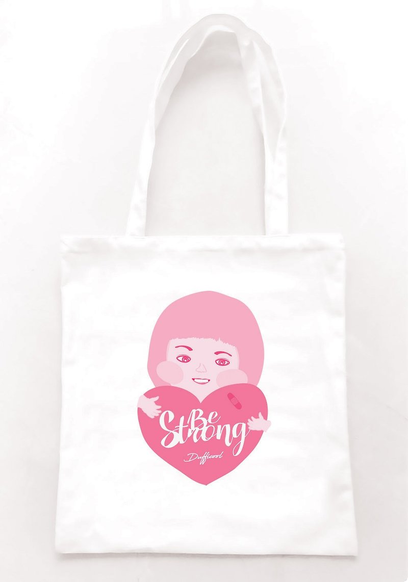 Be strong Simple Eco-friendly Bag Shoulder Bag A4 Love Simple Life - กระเป๋าถือ - ผ้าฝ้าย/ผ้าลินิน ขาว