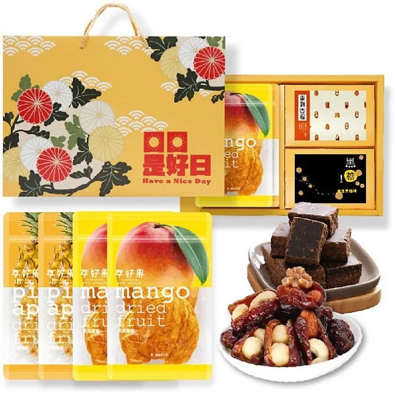 [Blossoms like brocade] Spring Festival gift box sugar-free/low-sugar dry 4 packs ✕ Date palm nuts ✕ Brown sugar spring - ผลไม้อบแห้ง - กระดาษ สีแดง