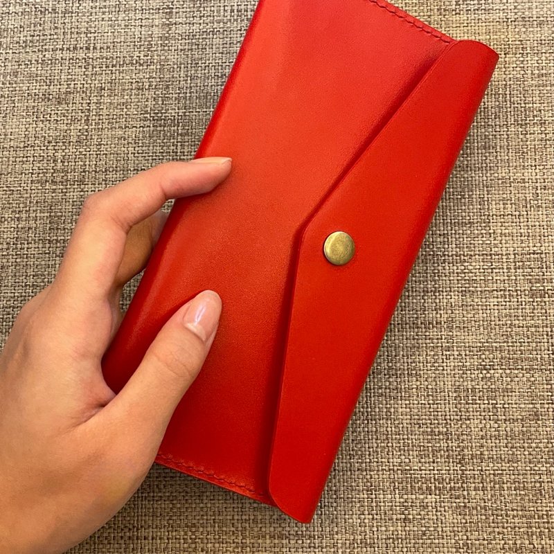 Leather hand-stitched red envelope bag and passbook storage bag - Chinese New Year - Genuine Leather 