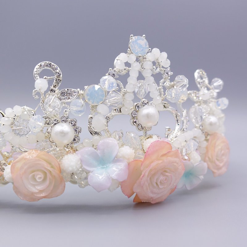 Rose Pearl Crystal Silver-plated Crown - เครื่องประดับผม - ดินเหนียว สึชมพู