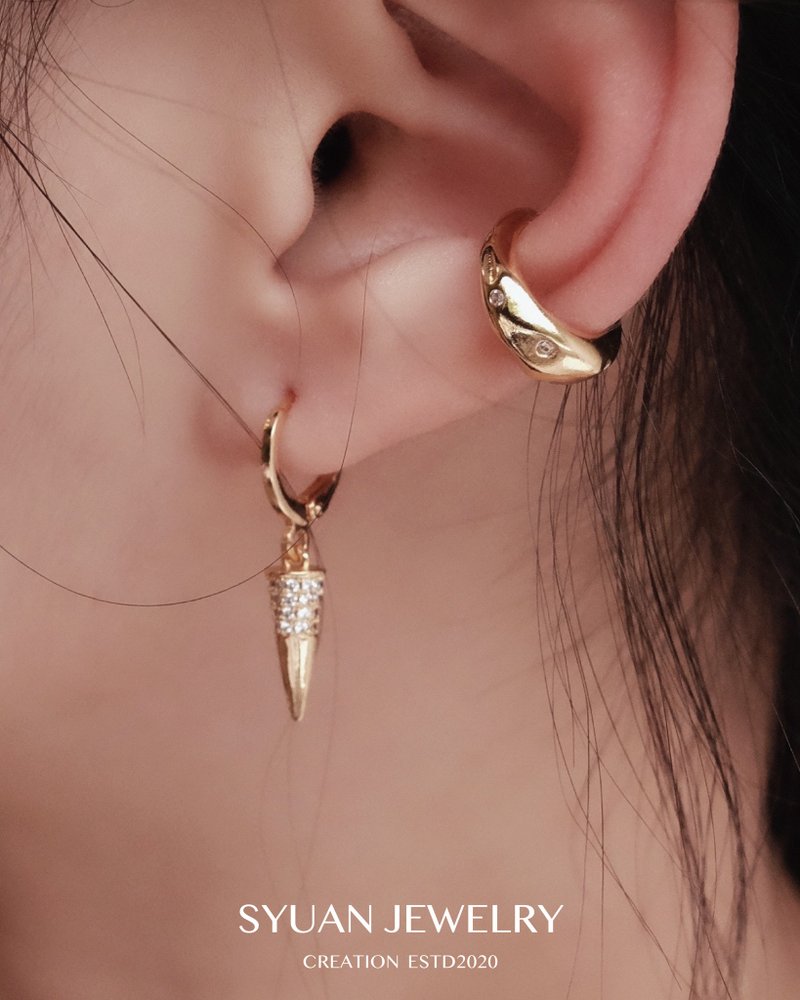 SYUAN JEWELRY | Be yourself — 鍍18K卯丁鋯石耳環 - 耳環/耳夾/耳骨夾 - 其他金屬 