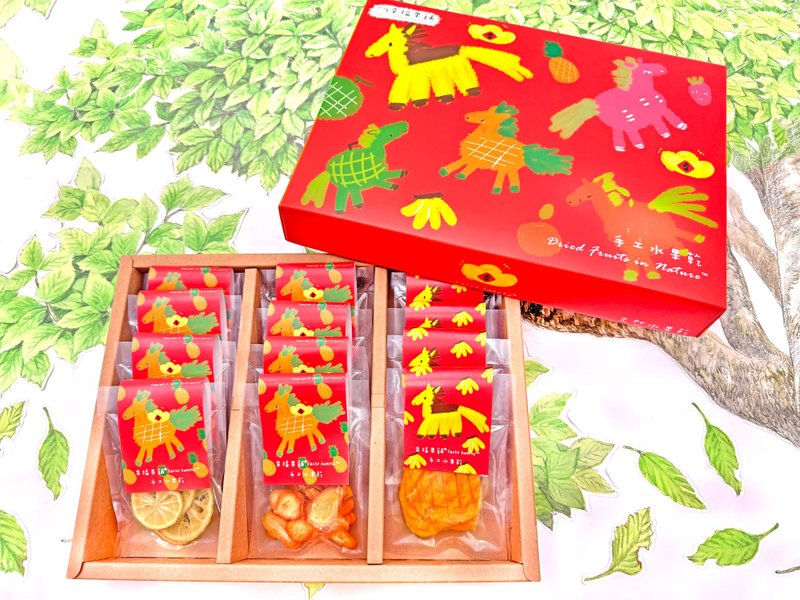 五福水果馬新年水果乾禮盒3格18入 - 水果乾 - 新鮮食材 紅色