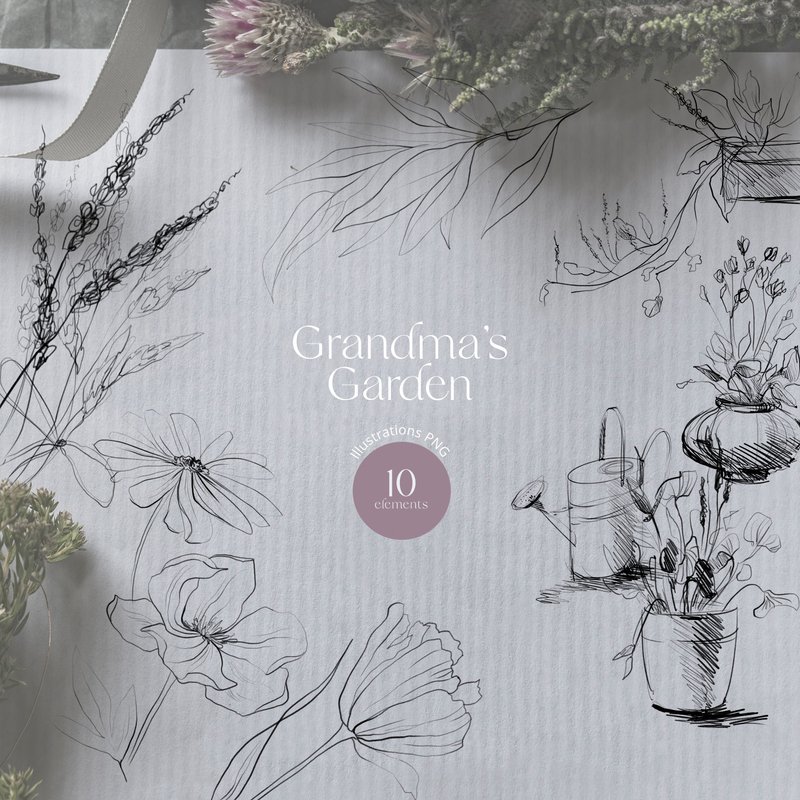 Garden clipart. Floral illustration digital - 電子似顏繪/繪畫/插畫 - 其他材質 