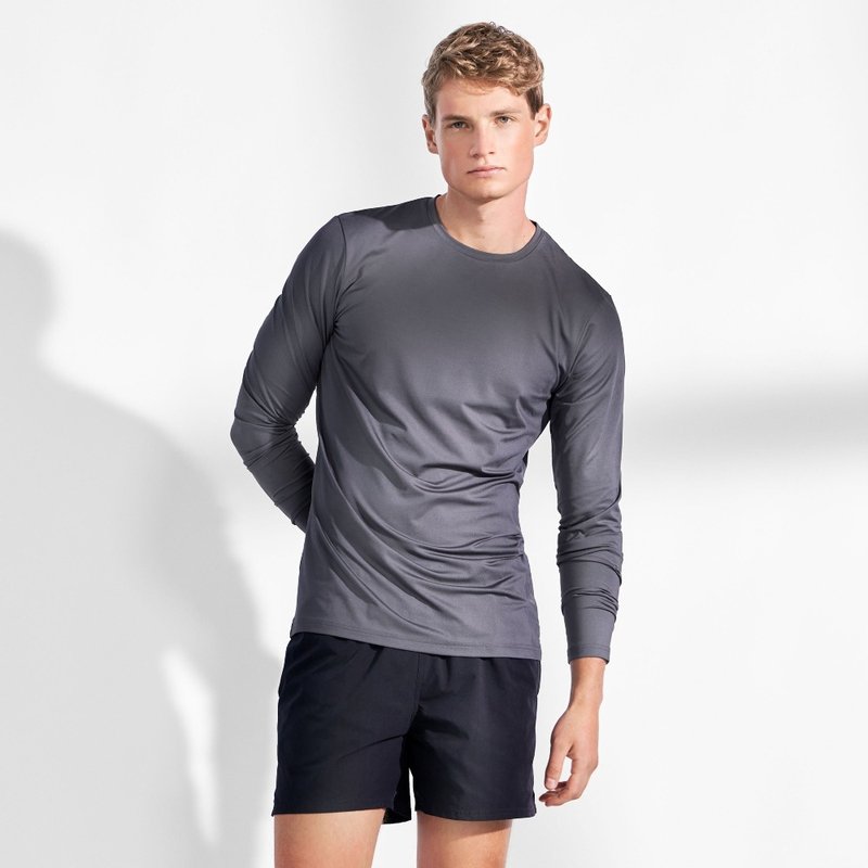 Nordic minimalism-Long-Sleeve Active long-sleeved classic round neck quick-drying deodorant T-Steel Gray - Men's T-Shirts & Tops - Polyester Gray