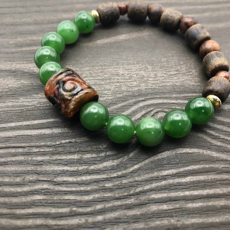 Wood-Xinjiang Hotan Jade Jasper Red Jadeite Agarwood Bracelet/Creation/Thinking - Bracelets - Other Materials Multicolor