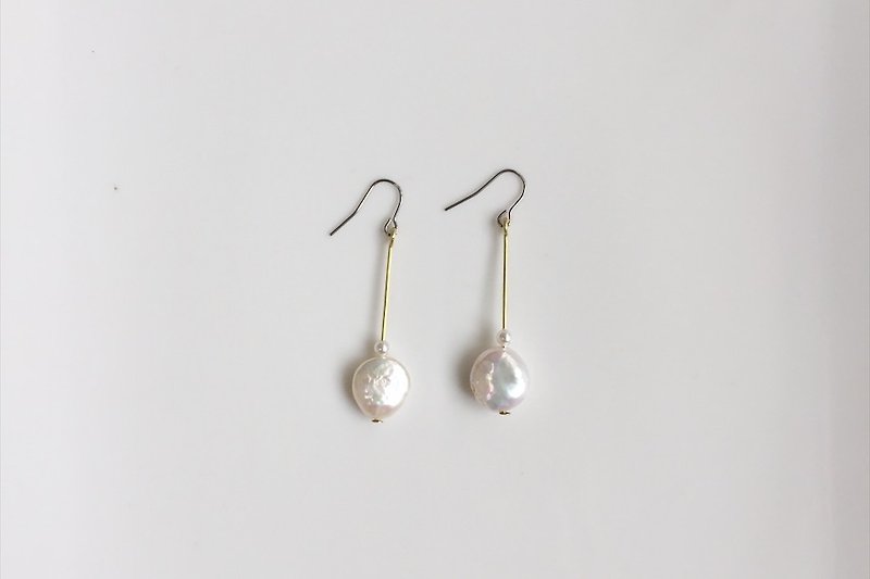 珍珠棒棒糖 黃銅造型耳環 - 耳環/耳夾 - 寶石 白色