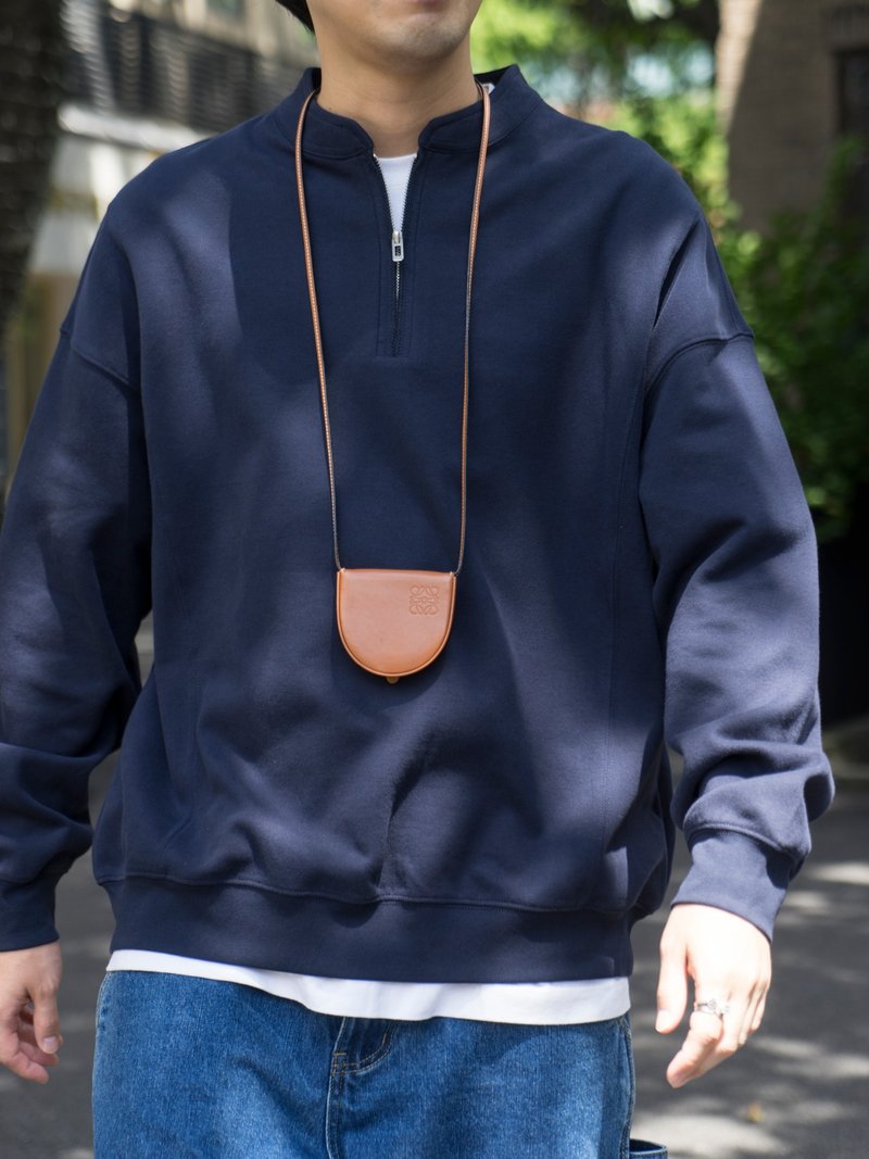 Hoody Cityboy 純色立領半拉鏈套頭衛衣 秋冬日系城市男孩寬松款 - 男毛衣/針織衫 - 棉．麻 藍色