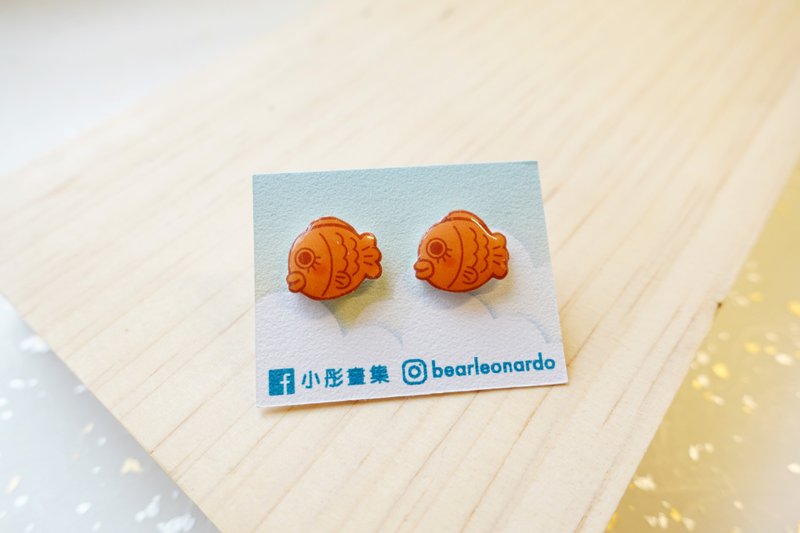 Xiaotong's Paintings-Taiyaki Sister (Original Orange Yellow)-Earrings Clip-On - Earrings & Clip-ons - Resin Orange