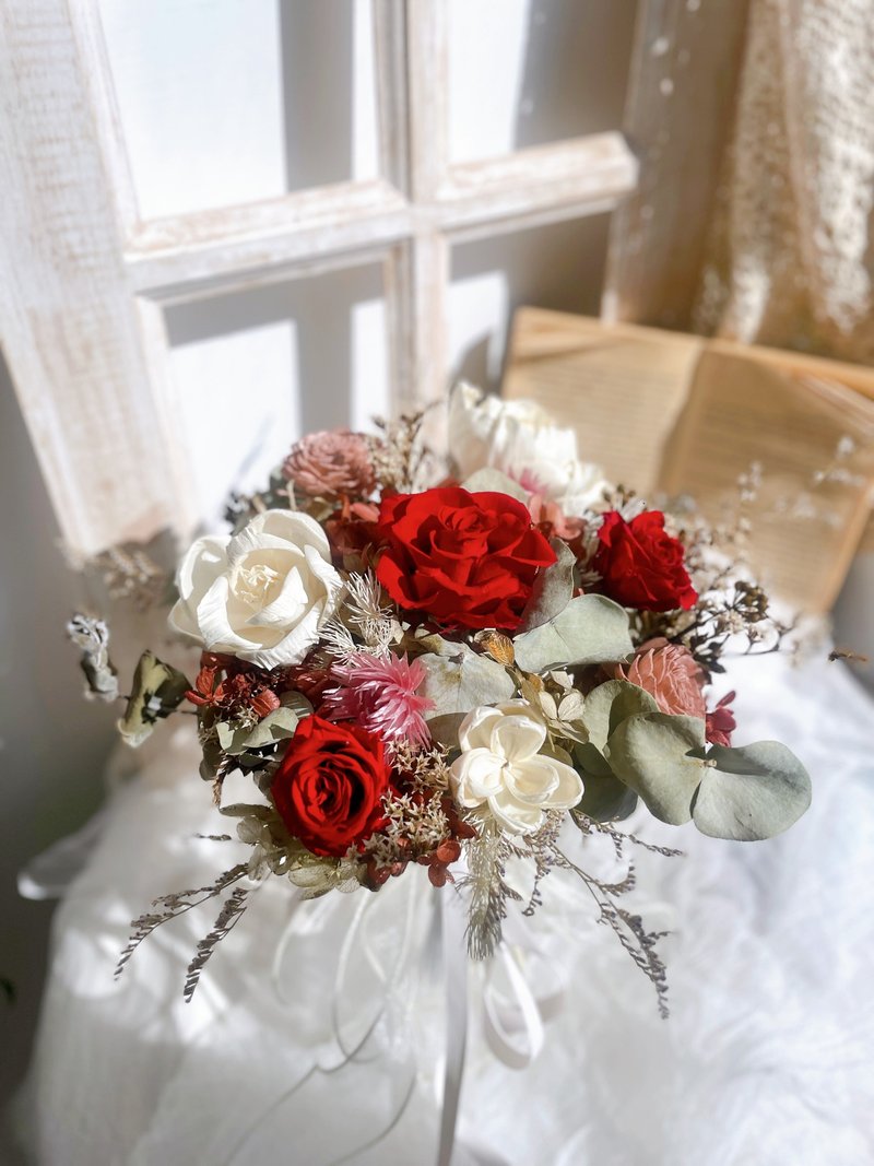 Preserved flower dried flower bouquet Korean style bouquet registration bouquet wedding bouquet natural style bouquet - ช่อดอกไม้แห้ง - พืช/ดอกไม้ สึชมพู