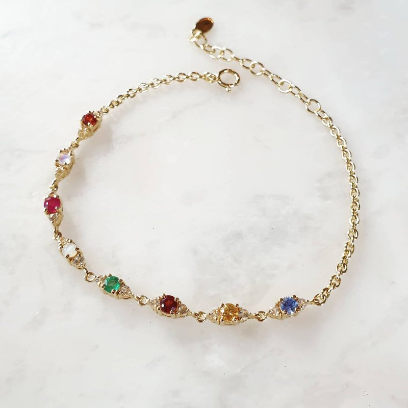 Bracelet Multi color gemstone case Silver 925 with yellow gold plated - 手鍊/手環 - 寶石 多色