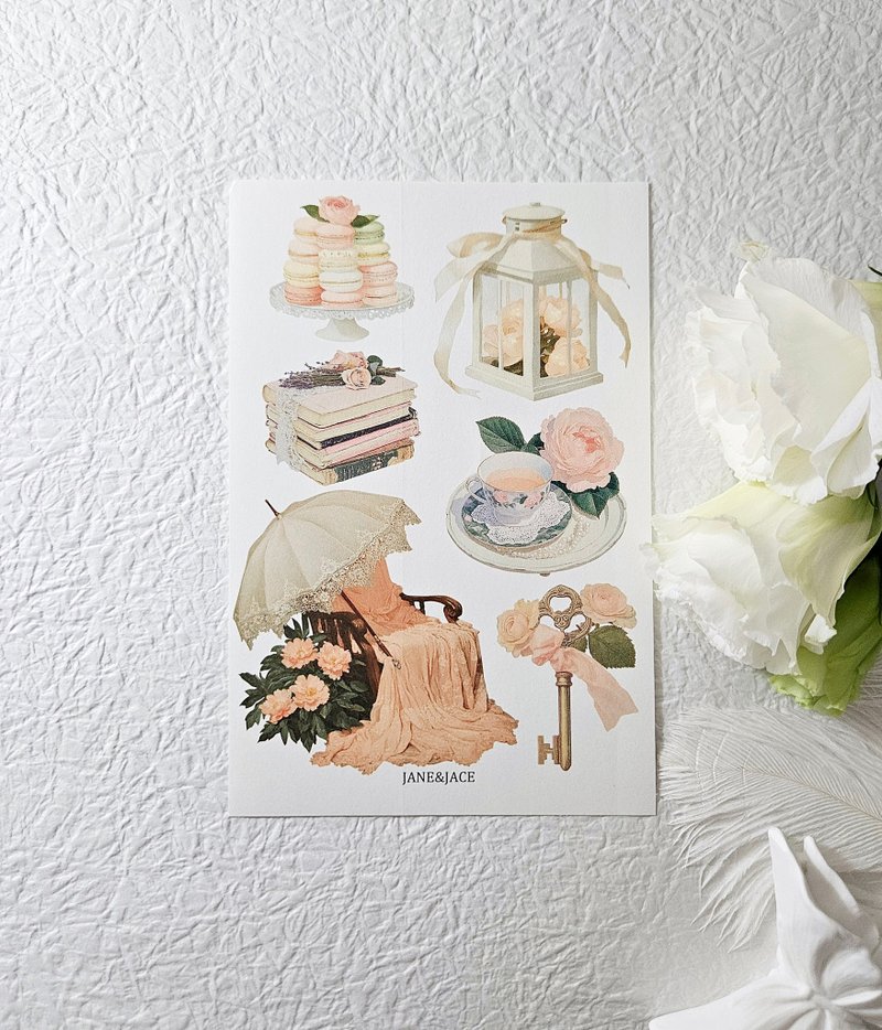 Pink tea party paper sticker - 貼紙 - 紙 粉紅色