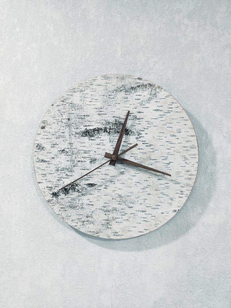 Wall Clock art wooden wall clock loft style decorative art gift birch bark - 時鐘/鬧鐘 - 木頭 