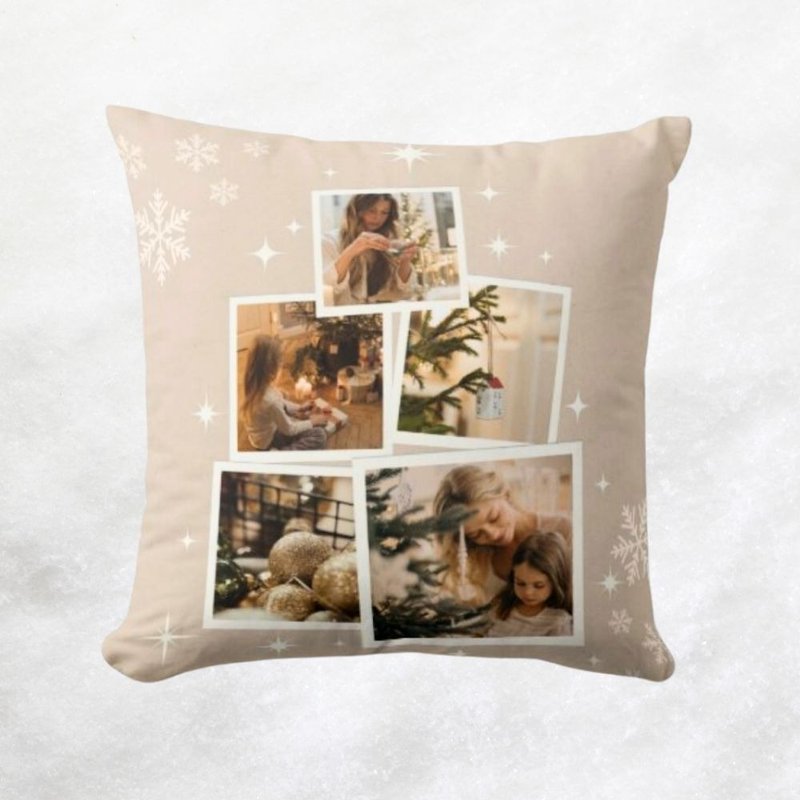 [Christmas Gift] Christmas Tree Apricot Color Pillow Customized 5-frame photo collage personalized gift - หมอน - เส้นใยสังเคราะห์ สีกากี