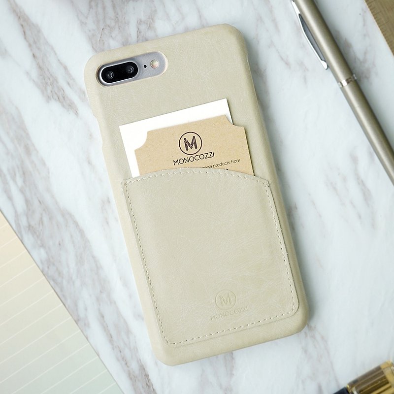 Exquisite | Genuine Leather Case with Pocket for iPhone 7/8 Plus - เคส/ซองมือถือ - หนังแท้ สีกากี