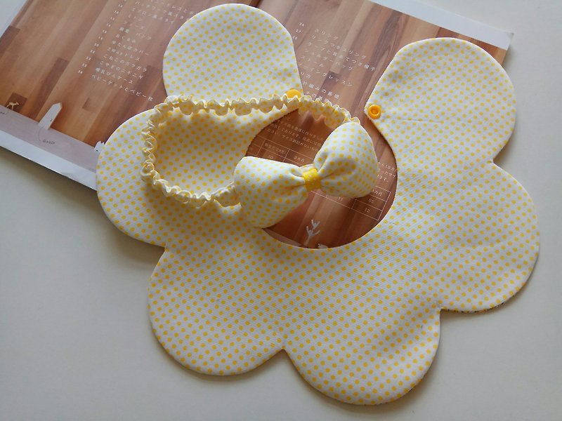 Yellow Dot Miyue Gift Flower Bib + Bow Headband - Baby Gift Sets - Other Materials Yellow