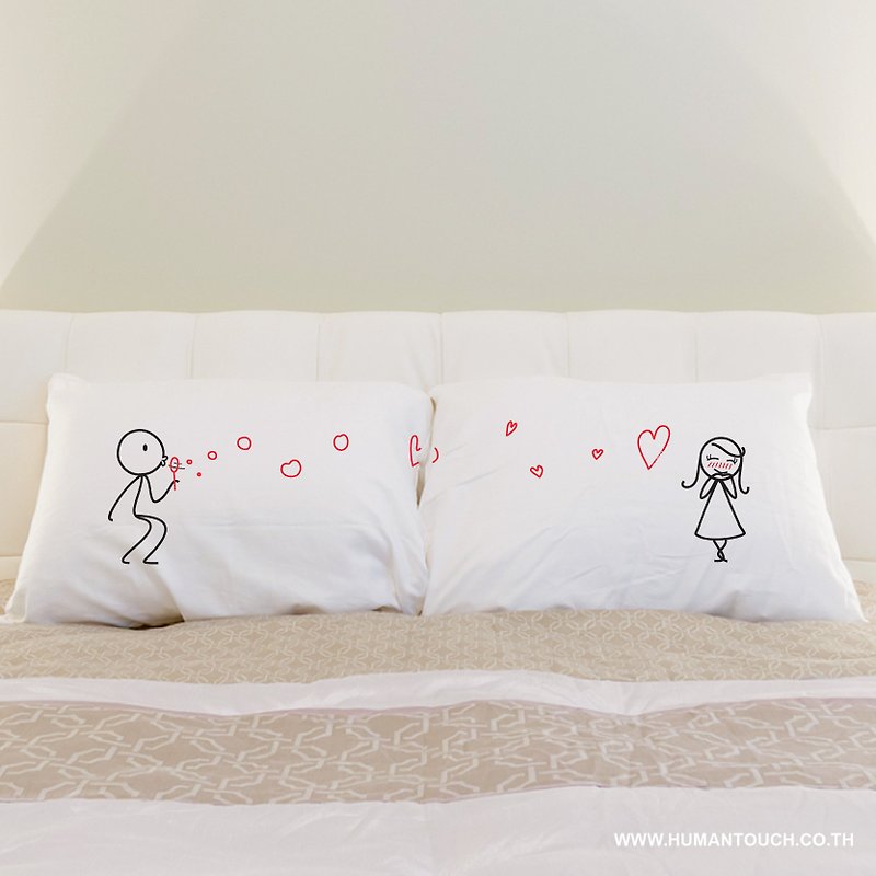 Love Bubble White Couple Pillowcase (Set of 2) - เครื่องนอน - วัสดุอื่นๆ ขาว