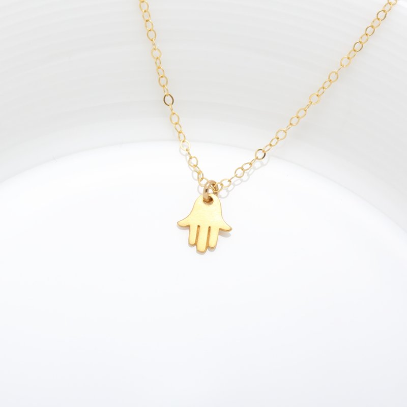 【Angel & Me】Fatima hand Hamsa s925 sterling silver 24k gold plated necklace - Necklaces - 24K Gold Gold