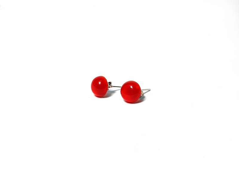 戀愛般少女 / 紅瑪瑙 天然石925純銀耳環 (一對) - 耳環/耳夾 - 寶石 紅色