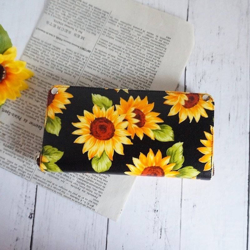 Adult sunflower round fastener wallet - Wallets - Genuine Leather Black