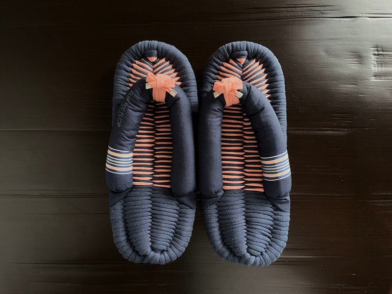 [Edged design] 23cm Cloth sandals Navy Salmon pink [No.286] - รองเท้าแตะในบ้าน - ผ้าฝ้าย/ผ้าลินิน สึชมพู