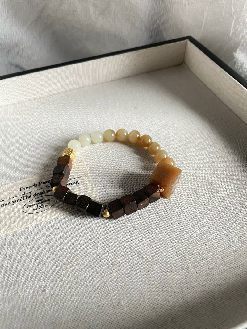 Natural Hetian Jade Qiemo Sugar Qinan Bracelet 15cm Dark Brown T137 - Bracelets - Jade Brown