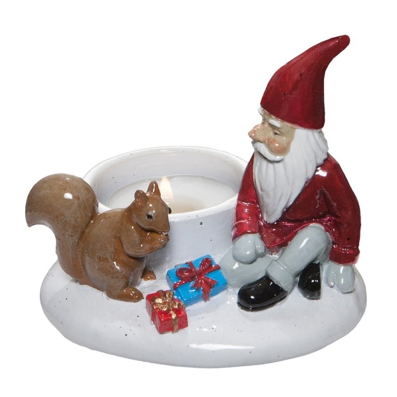 Sweden HARVESTTIME-Santa Claus and Squirrel Candle Holder 10X8.5X8.5CM - เทียน/เชิงเทียน - เรซิน สีแดง